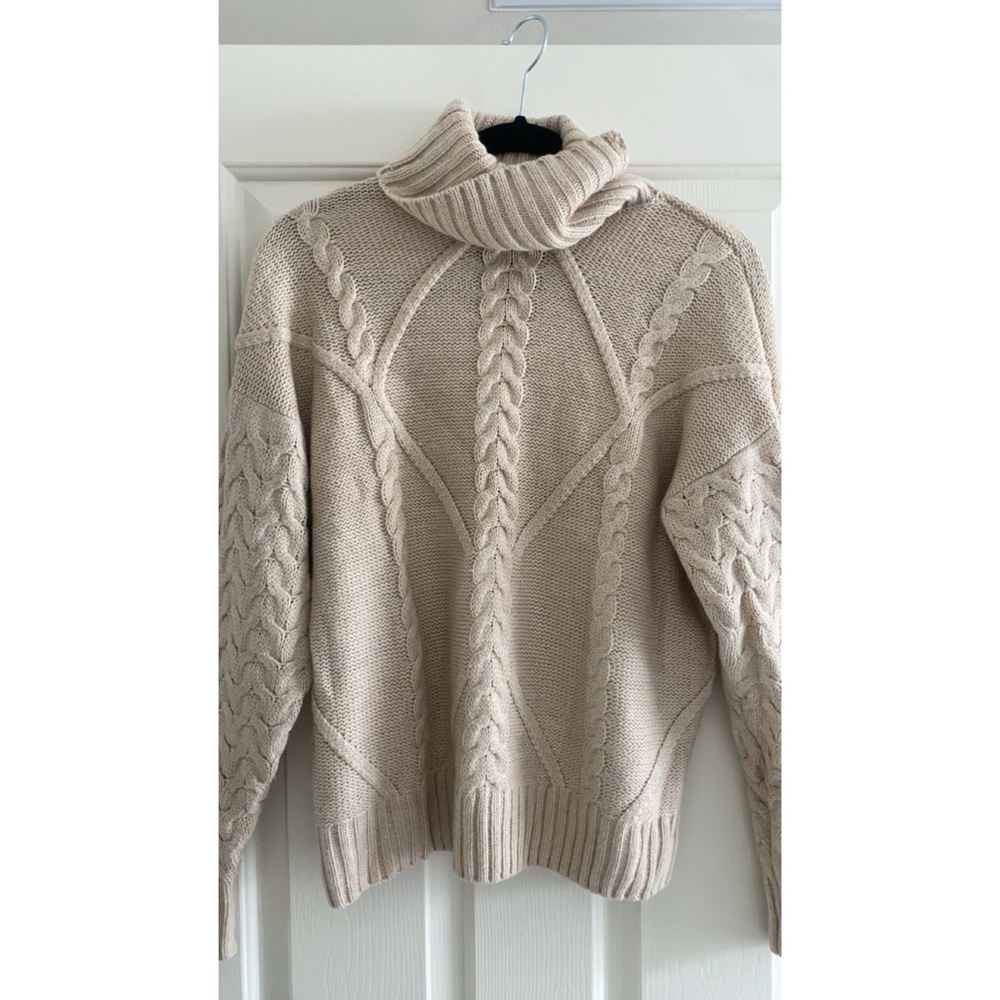 Beige Cable Knit Turtleneck Sweater